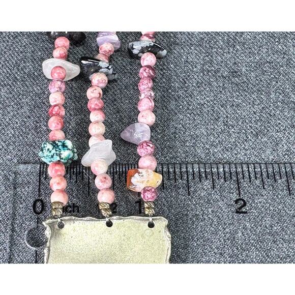 Vintage Brutalist Natural Seed Bead with Metal Necklace Signed Margot '88 - Picture 6 of 10